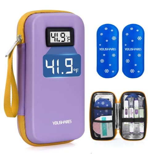 Image of YOUSHARES Cooler Travel Case for Zepbound & Mounjaro Pens, Holds 4 Pens | Real-Time Temperature Display, TSA Approved, 2 x 100g Ice Packs, Fits GLP-1 Pens, Waterproof EVA Hard Shell, Travel Ready