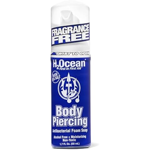H2Ocean Body Piercing Foam Soap Sea Salt Piercing Aftercare, Gentle Cleansing Moisturizing Soap With Aloe Vera, Alcohol Free, Unscented, Organic, Vegan 1.7oz Cover