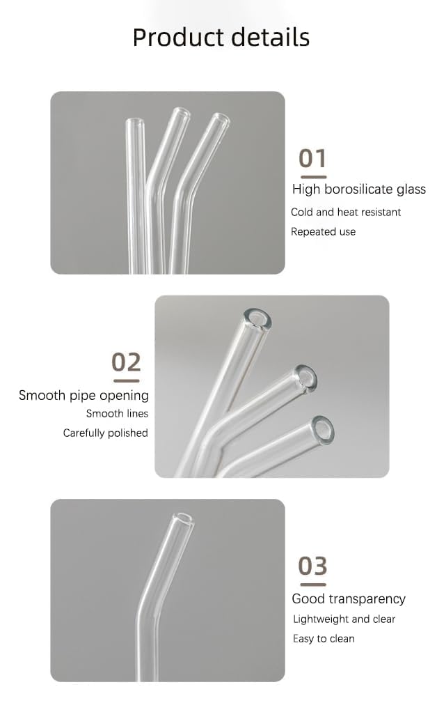 Glasstrohhalme Set | 12 Stück, 17,8 Cm, Gebogen & Gerade | Inkl. Reinigungsbürste