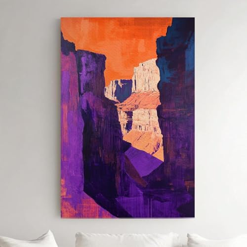 Toile imprimée Canyon Vista pour salon moderne - Déco murale ocre coucher de soleil 70x110cm