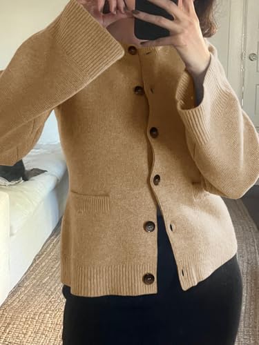 Image of Langwyqu Womens Button Down Cardigan Sweaters Open Front Long Sleeve Slim Fit Sweater Coat Winter Solid Outwear with Pockets
