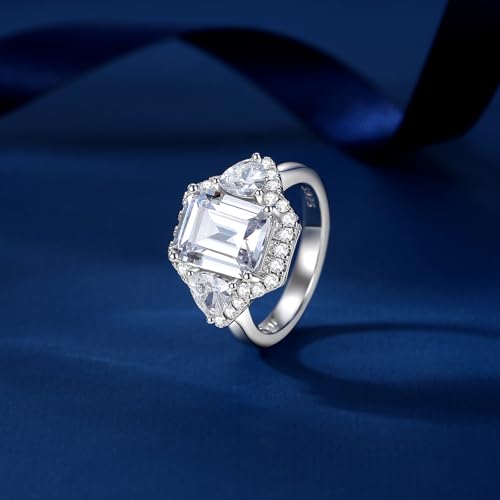 Moissanite Rings for Women Emerald Cut D Color VVS1 Lab Created Diamond Promise Ring S925 Sterling Silver with 18K White Gold Plated Women's Engagement Rings4
