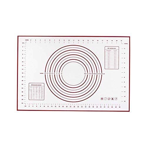 Tappetino da pasticceria in silicone, misura XXL, 60 x 80 cm, con misure, approvato dalla FDA e privo di BPA, informazioni di conversione incluse (rosso XXL (59 x 80 cm)