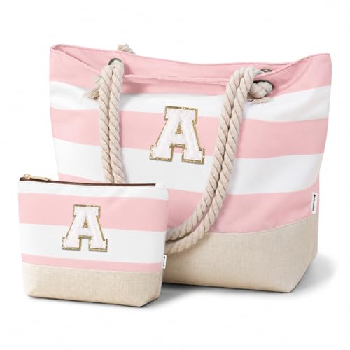 Image of Vavabox Initial Beach Tote Bag for Women, Water-resistant Travel Beach Bag Pool Bag Set, Birthday Gifts for Women Mom