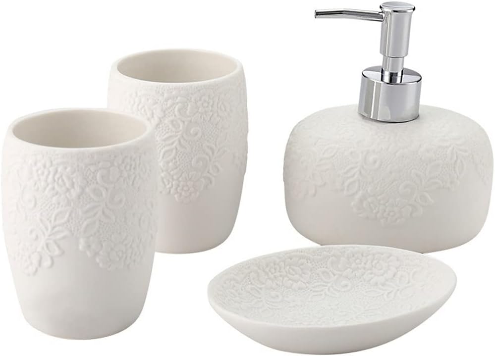 Ceramic White Bathroom Accessory Sets Decoration Toothbrush Cup Shampoo Dispenser Soap Dish Creative Toilet Organizer Supplies