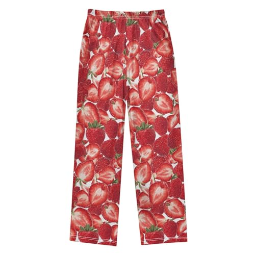 Pink Pattern Strawberries Pajama Lounge Pants with Pockets Sleepwear Soft Elastic Waist PJ Bottoms 6-14 Years2