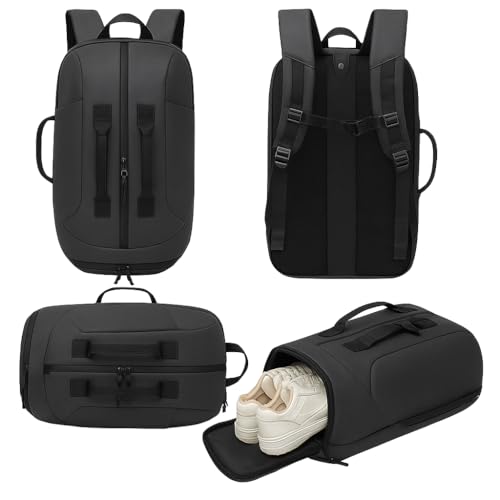 Handcuffs Travel Backpack With Laptop & Shoe Compartment Overnighter Expandable Business Weekender Bag With Multiple Carry Handles & Trolley Strap Carry-on Luggage Overnight Bag (Black)