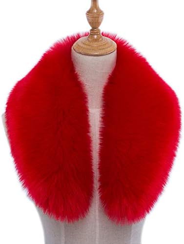ihreesy Women Winter Artificial Faux Fur Scarf,90CM Detachable Faux Fur Hood with Buttons for Winter Coat Parka Jacket Fur Collar Faux Collar for Coats,Red