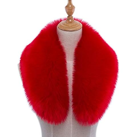 ihreesy Women Winter Faux Fur Scarf, Warmer Detachable Faux Fur Hood with Buttons for Winter Coat Jacket Fur Collar Faux Collar For Coats, 90CM Red Cover