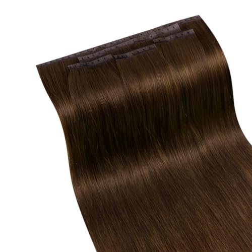 Image of Full Shine Butterfly Weft Human Hair Extensions Warm Chestnut Brown 22 Inch | Remy Human Hair, Thin Double Layer, Easy Wear & Remove, 100g 5pcs Natural Volume, Party Look, Beginner Friendly
