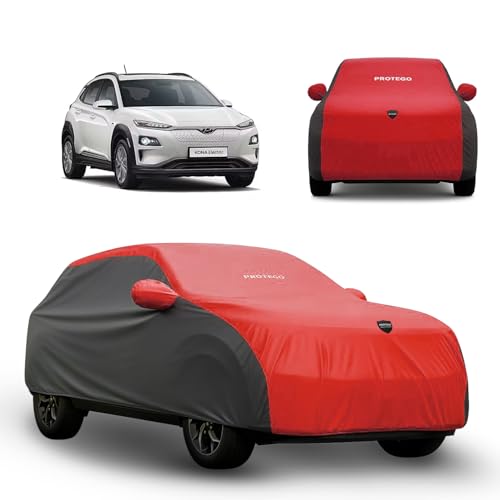 Image of PROTEGO Prime Series India's 1st Anti-Tear Car Cover for Hyundai KONA | Heavy-Duty, Custom Fit, All Weather Protection | 100% Waterproof, Windproof & Hail Resistant | 2-Year Warranty | Red + Black