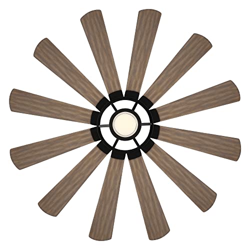 Wyndmill Smart Indoor And Outdoor 12-Blade Ceiling Fan 65In Matte Black/Barn Wood 3000K Led Light Kit And Remote Control Works With Alexa And Ios Or Android App #TOP3