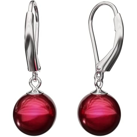 Lova Jewelry Pearl Drop Earrings Leverback Hoop Earrings for Women (Red) Cover