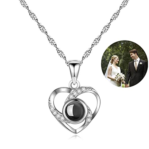 Collier avec projection personnalisée, chaîne de projection pour maman, cadeau commémoratif pour couple, cadeau de Saint-Valentin personnalisé (argent)