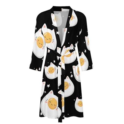 Poached Egg Cat Comfort Robes for Men With Belt Long Sleeve Nightgown Spa Bathrobe Loungewear4