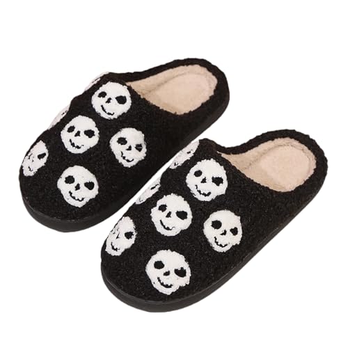 Pantuflas de peluche de Halloween, Zapatillas de Calavera de Halloween | Pantuflas de Navidad con Calavera - Pantuflas de dibujos animados para el hogar espeluznante con de goma para la