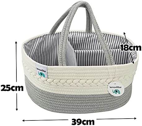 ilauke Baby Diaper Caddy Organizer, Nursery Storage Bin Basket, Changing Table Organizer with Muslin Burp Cloth (Grey)