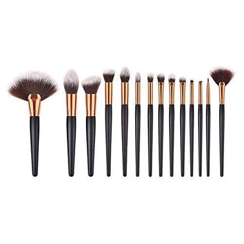 ALISSAAWT Choice 14 Pcs Synthetic Foundation Powder Concealers Eye Shadows Golden Black Makeup Brush Sets(Golden)