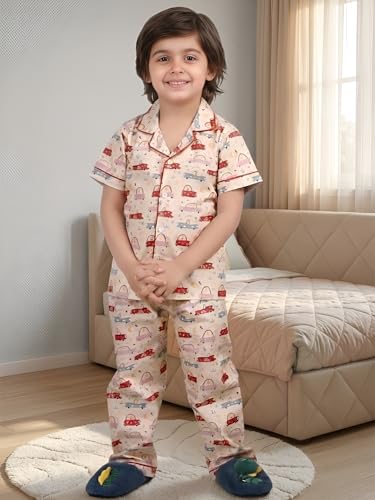 Image of POLKA TOTS 100% Pure Cotton Half Sleeve Night Suit for Kids, Girls & Boys | Cotton Pyjama Set | Unisex Night Dress for Children | Night Suit for Girls |Sleepwear for Kids | Winter Night Dress for Boys