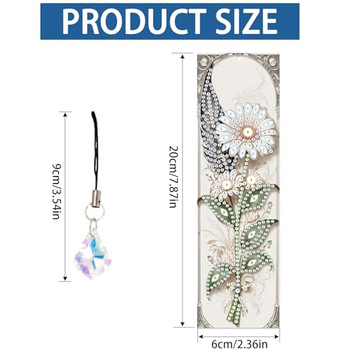 Image of 4-Pack 5D Flower Diamond Painting Bookmarks Kit, DIY Diamond Art Bookmarks with Colorful Diamond Gems and Tassels, Floral Bookmark Making Set for Adults, Gift for Book Lovers
