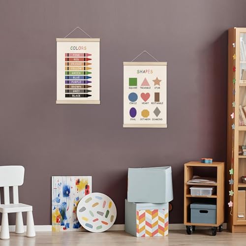 Image of Colors Shapes Posters Hanger Frame, Educational Posters for Toddler Kids, Set of 2 Montessori Nursery Wall Decor, Learning Artwork for Nursery Kids Room, Homeschool, Boho Classroom Decor 16x12 Inch