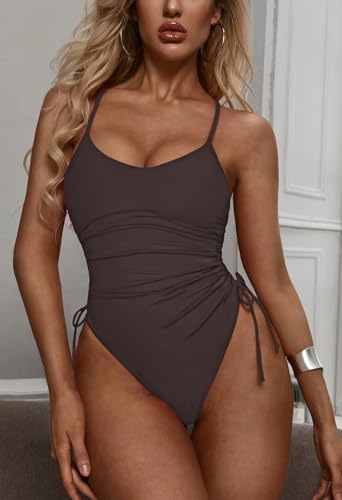 Image of Viottiset Women's Ruched High Cut One Piece Swimsuit Tummy Control Bathing Suit Monokini