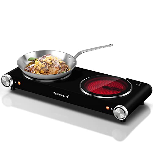 Double Hot Plate, Techwood 1800W Electric Stove for Cooking, Infrared Ceramic Countertop Burner with Dual Adjustable Temperature & Glass Cooktop for Home/RV/Camp, Compatible for All Cookwares, Black Double Hot Plate, Techwood 1800W Electric Stove for Cooking, Infrared Ceramic Countertop Burner with Dual Adjustable Temperature & Glass Cooktop for Home/RV/Camp, Compatible for All Cookwares, Black