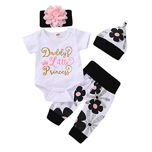 Hongyuangl "Daddy's Little Girl Brief drucken Baby Mädchen 4 Stück Kleidung Sets Strampler und Hosen und Stirnband und Mütze (B, 0-6 Monate) Cover