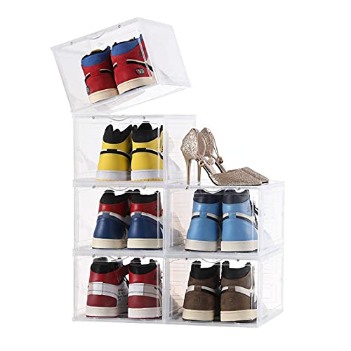 Clemate Shoe Storage Box,Set of 6,Shoe Box Clear Plastic Stackable,Drop Front Shoe Box with Clear Door,Shoe Organizer and Shoe Containers For Sneaker Display,Fit up to US Size 12(13.4â€x 9.84â€x 7.1â€)