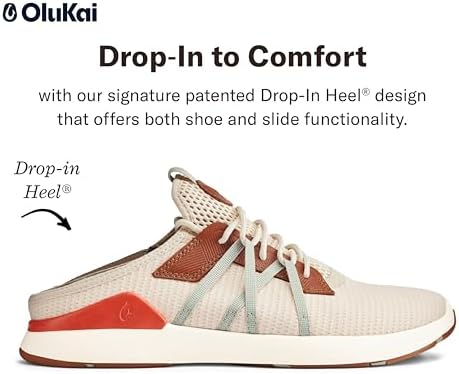 OLUKAI Mio Li Men's Athletic Shoe, Lightweight & Breathable Mesh, Comfort Fit & Wet Grip Rubber Soles, Premium Embossed Leather Eyestays, Bone/Koi, 15 | Image 3