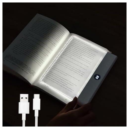 Book Light, Rechargeable Clear LED Flat Reading Light with 3 Colors & Timer, Dimmable Panel Plate Lamp Book Full Page Light for Reading in Bed at Night, Funny Gifts for Readers Kids Women Men (White)