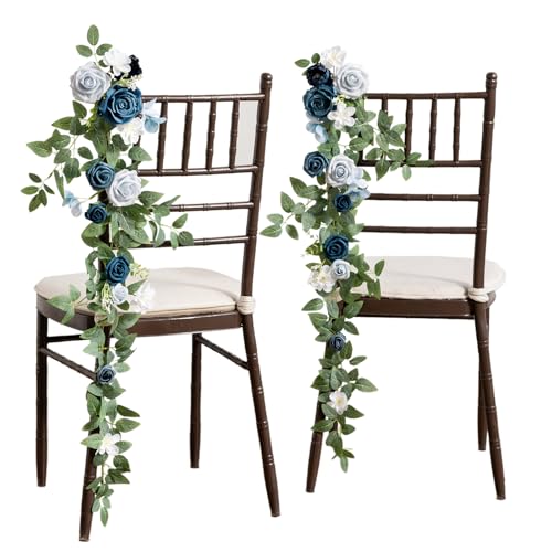 Ling's moment Wedding Chair Decorations Dusty Blue Navy Aisle Pew Flowers