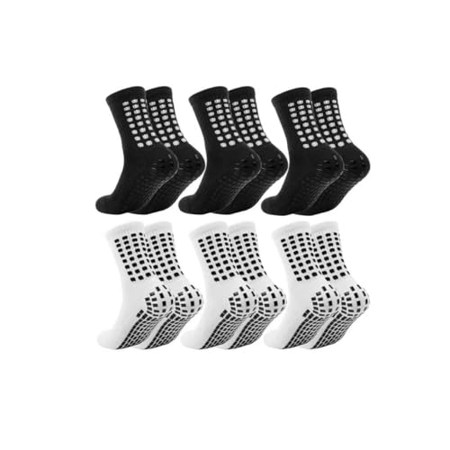 fjberrtsat 6 Pairs Kids Grip Soccer Socks Cushioned Non Slip Grippy Football Athletic Sports Socks for Boys Girls 4/6