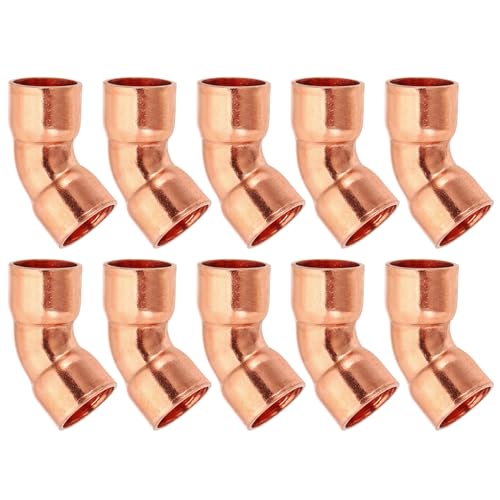 PATIKIL 3/8 ID 0.8mm Thick Elbow Copper Fitting, 10pcs 99.9% Pure Copper 45 Degree Pipe Fitting Short Radius Tube Connector with Sweat Solder Connection for HVAC Refrigeration System