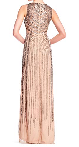 Image of Adrianna Papell Women's V-Neck Allover Beaded Mesh Overlay Gown