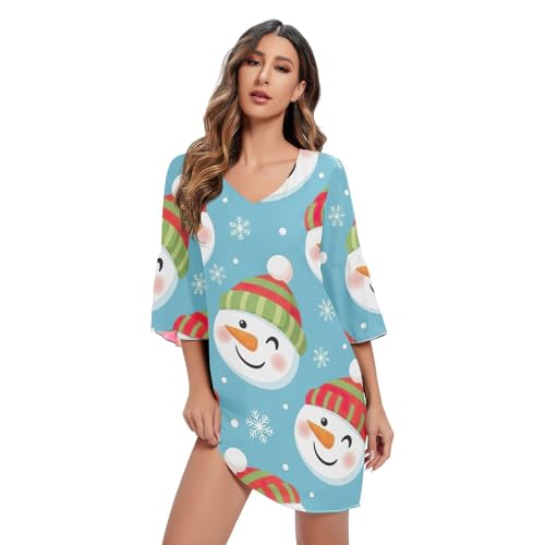 Robe d'été bleu bonhomme de neige à manches 3/4 et col en V