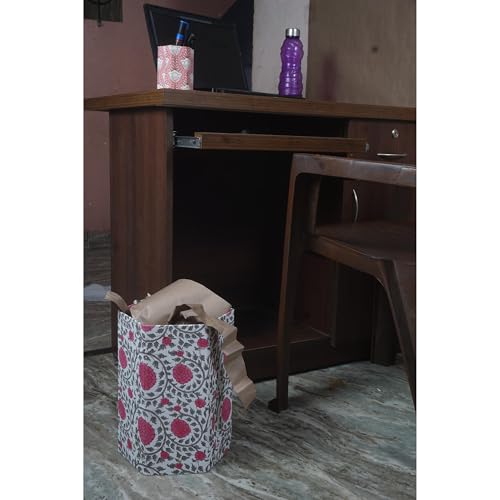 Image of Floral Hand Block Printed 3.3 Gallon Decorative Waste Basket - Eco-Friendly Cardboard Trash Can, Plastic-Free & Sustainable, Perfect for Christmas and Housewarming Gifts (1, Pink GEDHA FLOWAR)