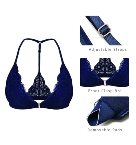 Image of SHEKINI Women's Lace Bra Wireless Padded Triangle Bralettes for Women Front Closure Halter Bras for Women