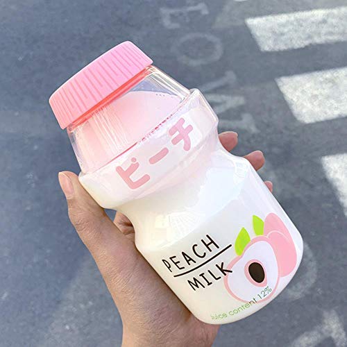 XTR Bouteille d'eau en Plastique Bouteille à Boire en Forme de Yakult Bouteille de Shaker en Carton de Lait Kawaii Mignon pour Enfants/Fille/Bouteilles Adultes 480 ML, pêche Transparente, 480 ML Cover