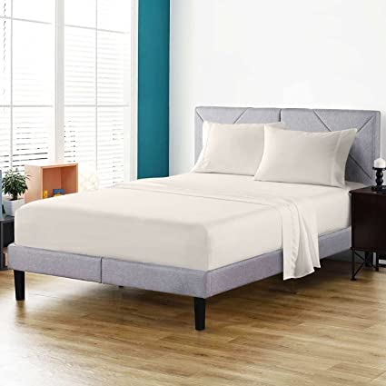 100% Pure Egyptian Cotton Luxurious Fitted Sheet 25cm Deep Pocket Soft and Breathable 200 Thread Count Hotel Quality Fitted Bedding Sheets (Cream, Double)