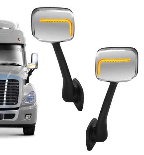 PitStopTruckParts LED Turn Signal Chrome Hood Mirror Set Left Right Compatible with Freightliner Cascadia OLD GEN 2007-2017