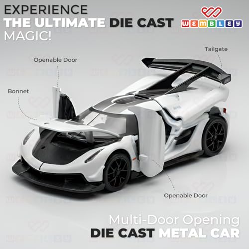 Image of Wembley 1:32 Scale Die-Cast Toy Car for Kids| with Opening Doors, Hood & Trunk| Features Pull Back Action| Luxury Sports Car Collectible|| Die-Cast Metal Body - White