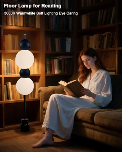 Image of Lightdot Black Globe Floor Lamp with 3 Color Temperatures LED Bulbs Included,Dimmable Floor Lamps with Touch Switch,Unique Modern Standing Tall Lamp for Bedroom Living Room /Sofa Beside /Corner Decor