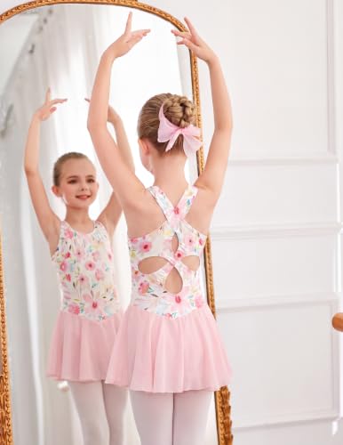 Image of Arshiner Kid Girls Hollow Back Ballet Leotard with Skirt Sleeveless Dance Dresses