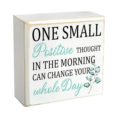 Pigort Inspiration Wooden Box Sign - One Small Positive Thought in The Morning Can Change Your Whole Day-Inspiration Quote for Office School Bedroom Home Decoration Cover