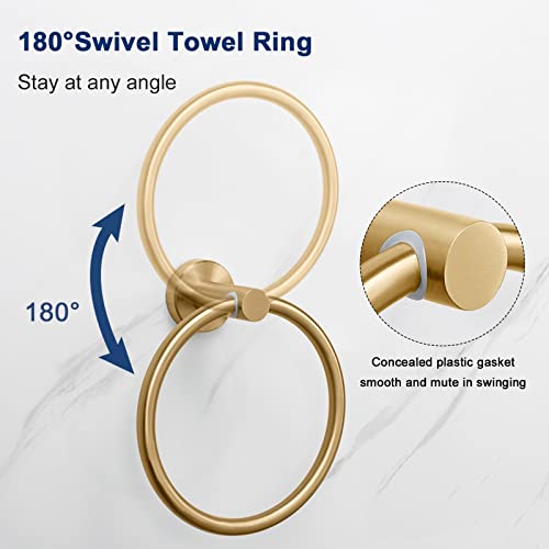 Nearmoon 4 Pieces Bathroom Hardware Set, Include Hand Towel Ring, Toilet Paper Holder And 2 Robe Towel Hooks, Stainless Steel Bathroom Accessories Wall Mounted (Brushed Gold) #TOP6