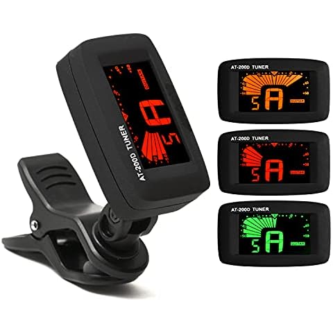 Elagon (AT-200D) New Great Looking Black Matt Finish Clip-On Chromatic Tuner for All Electric and Acoustic Guitars, Bass, Ukulele, Violin - Including All Non-Standard Tuning, as Well as ALL Other Types of Instruments Using the Chromatic Mode. Multi-Colour Screen Ensures a Perfect Readout. Strongly Build - Quality Tuner Cover