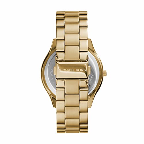 Michael Kors Women's Slim Runway Three-Hand Stainless Steel Quartz Watch Blush Rush Gold-Tone Bead Bangle Bracelet #TOP4