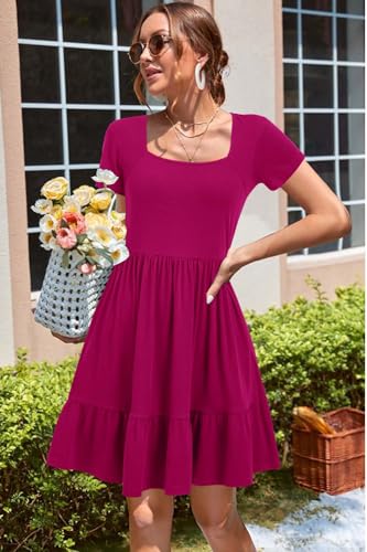 Image of Newshows Women's 2026 Summer Casual Square Neck Ruffle A Line Beach Vacation Sundress Work Business Dress with Pockets