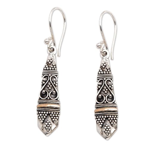 NOVICA Artisan Handmade Gold Accent Dangle Earrings Sterling Silver Indonesia Balinese Traditional [1.8 in L x 0.3 in W] ' Ubud Dancer'